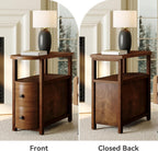 LITTLE TREE Solid Wood End Table with 2 Drawers & Open Shelf, No Assembly Required Side Table for Living Room, Vintage Brown Couch Side Tables, Slim Bedside Table Nightstand for Bedroom