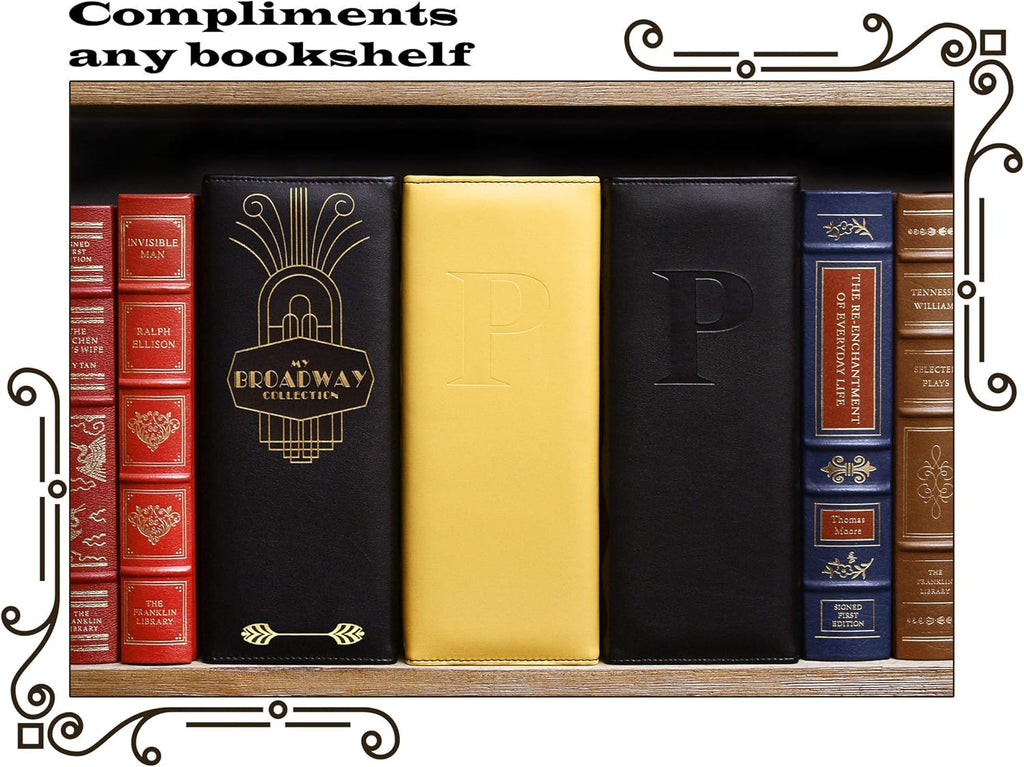 2Fold Binder for Holding Broadway Play Program and Theater Programs with 30 Custom Sheet Protectors - PU Leather - Fits Programs from Mid 1980s to Modern (Black/Gold Foil)
