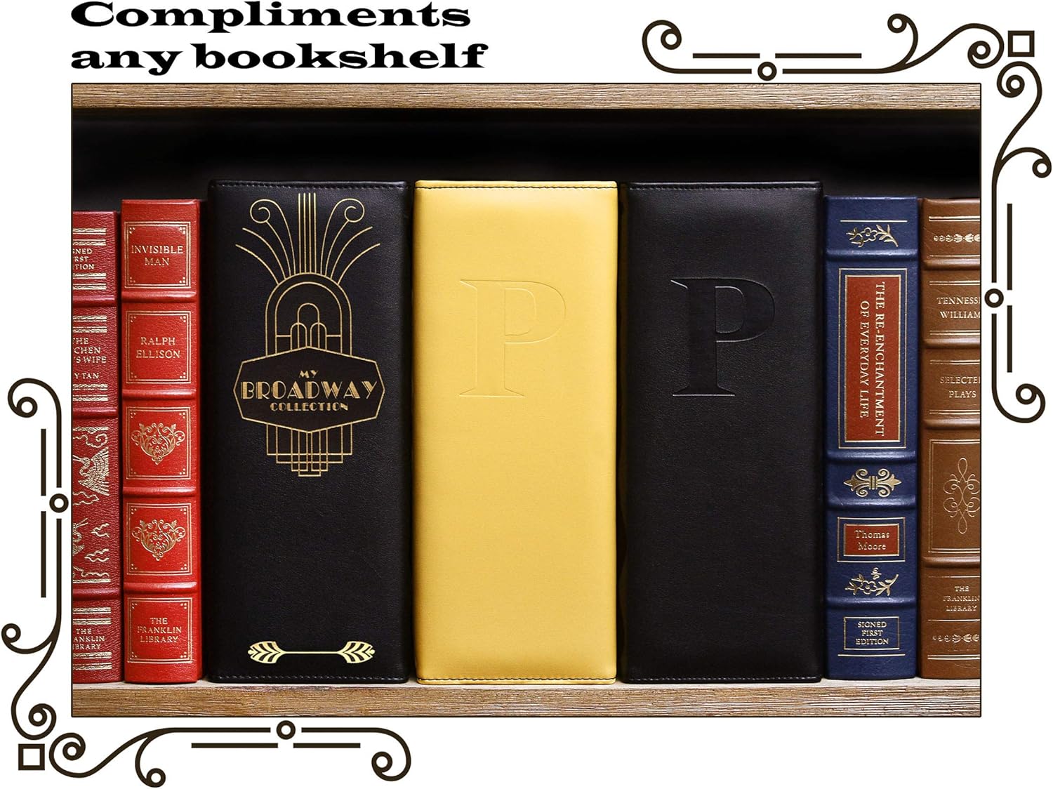 2Fold Binder for Holding Broadway Play Program and Theater Programs with 30 Custom Sheet Protectors - PU Leather - Fits Programs from Mid 1980s to Modern (Black/Gold Foil)