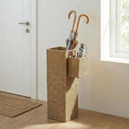 Rattan Umbrella Stand with Drip Tray, 22.5''H Umbrella Holder with Small Basket for Entryway, Tall Wicker Basket for Storage, Woven Organizer for Inoor, Outdoor, Home, Office, Hotel