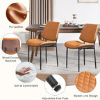 Set of 4 Dining Chairs, PU Leather Armless Kitchen Chairs with Curved Walnut Style, Mid Century Modern Bentwood Side Chairs, Metal Legs Retro Accent Seating for Dining Room Kitchen(Brown)
