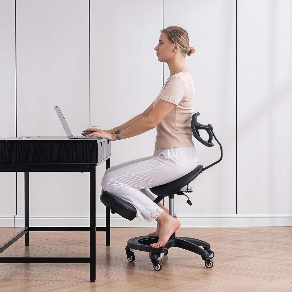 Adjustable Ergonomic Kneeling Chair with Padded Seat and Backrest, Posture Correcting Knee Chair for Office Desk, Comfortable Floor Sitting Alternative