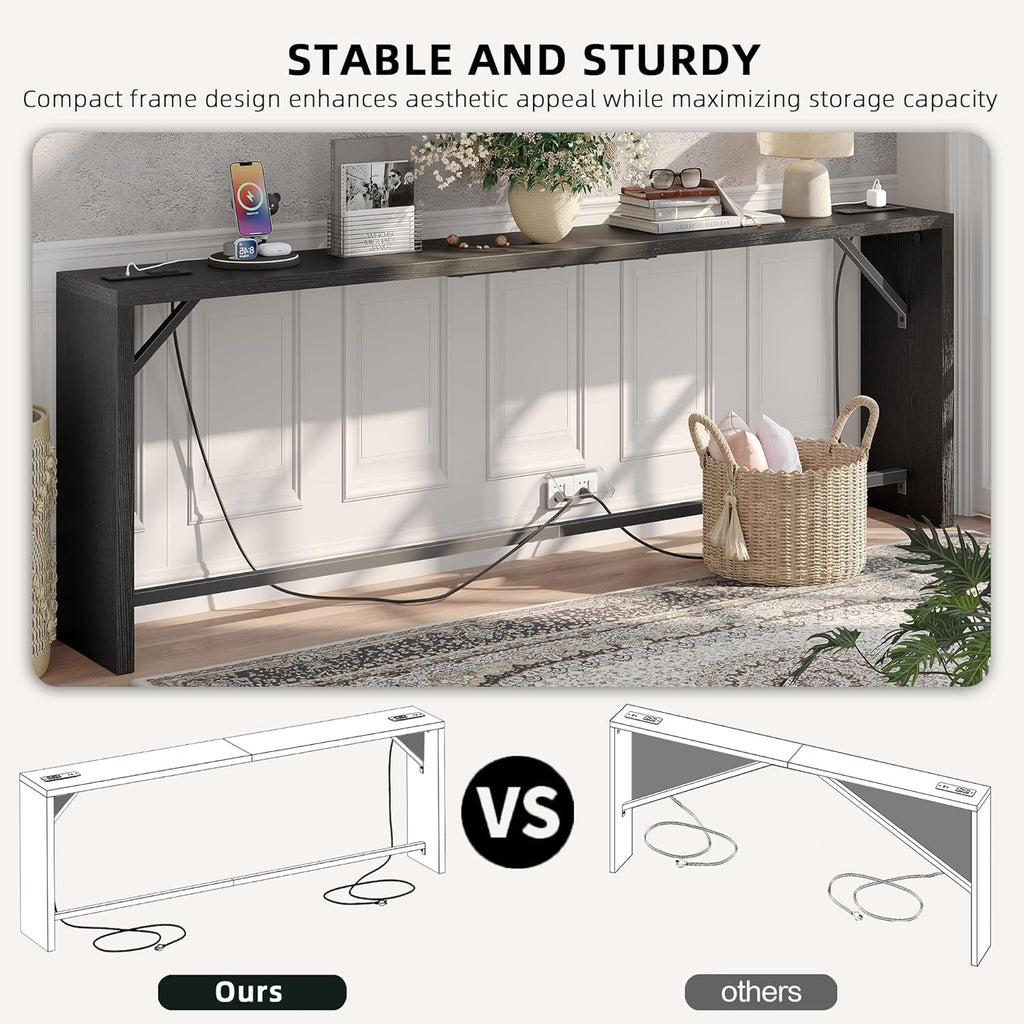 TIQLAB Sofa Table, 79''L x 9.1''W (1.2'' Thickness) Long Console Table Behind Couch, Entryway Table with Angled Metal Frame, Industrial Console Table, Black