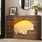 Farmhouse Console Table with LED Lights, 47 Inches Entryway Table with Open Storage, Modern Wood Couch Table Behind Sofa, Narrow Accent Entrance Table for Living Room, Hallway, Foyer,Rusitc Brown