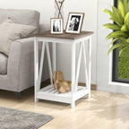 Farmhouse Coffee Table and End Table Set, Oak Grey Wooden Living Room Furniture with Slats Base, Oak Grey
