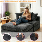 Vipbear Premium 69" Oversized Chaise Lounge Chair Indoor, Corduroy Cloud Boneless Sofa Bed Couch with Pillows&Wide Armrests for Living Room, Gray