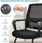 HAPPYGRILL Conference Chair Set of 2, Ergonomic Mid-Back Mesh Office Chair w/Adjustable Lumbar Support, Upholstered Seat & Metal Sled Base, Guest Reception Chairs for Home Office, Waiting Room