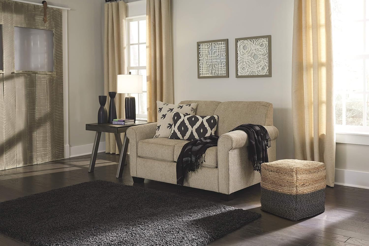 Signature Design by Ashley Sweed Valley Farmhouse Jute Braided Pouf, 17.5 x 20.25 inches, Natural & Black