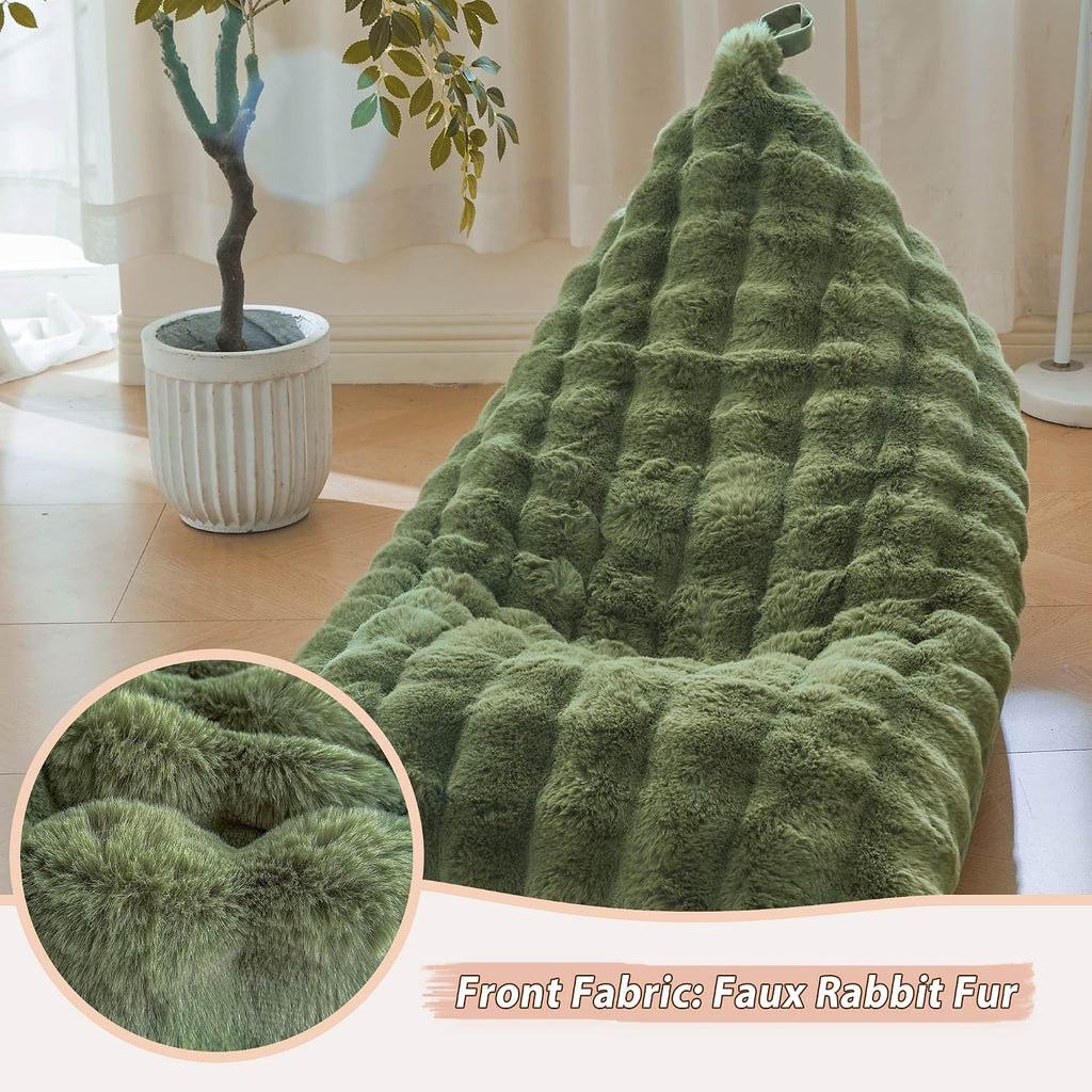 LIFEREVO Faux Rabbit Fur Stuffed Animal Bean Bag Storage (No Filler), Soft Waffle Bubble Beanbag Chair Cover for Kids Teens, Furry Floor Lounger Plush Toys Organizer Living Room Bedroom, Sage Green