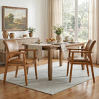 NOBPEINT Mid-Century Modern Dining Chairs with Armrest Set of 4, PU Leather Upholstered Dining Room Chairs with Solid Wood Frame, Walnut Kitchen Armchairs for Kitchen Living Room Restaurant, Brown