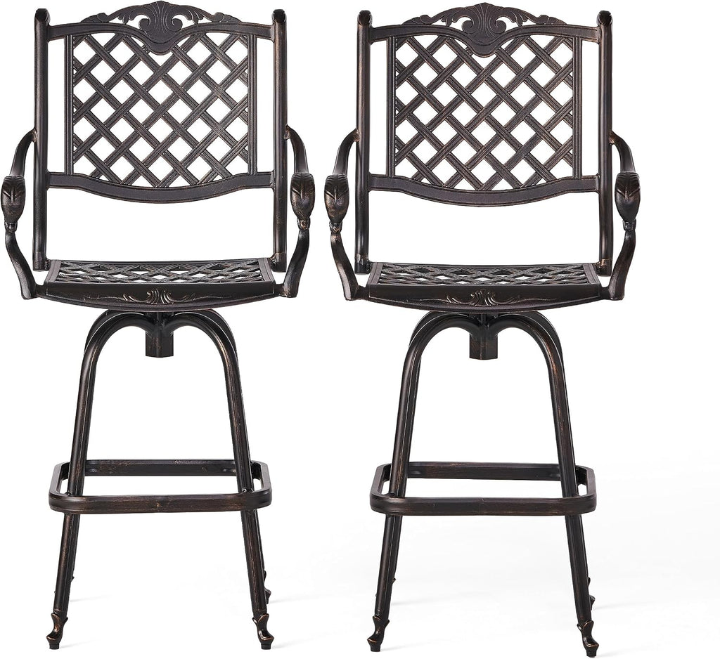 Christopher Knight Home Avon Outdoor Cast Aluminum Bar Stools, 2-Pcs Set, Shiny Copper