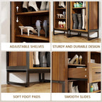 YU YUSING 71" Tall Shoe Storage Cabinet, 8 Tiers Arched Shoe Rack Organizer with Drawer, Freestanding Shoe Closet Shelf with Open Storage for Closet, Entryway, Living Room