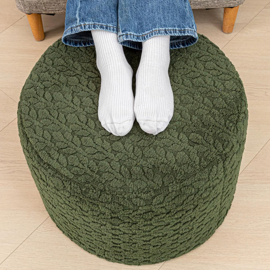 Round Pouf Ottoman 20 x 20 x 14 Inches Boho Poof Home Decor Floor Pouffe Ottoman Foot Rest for Couch Sofa Bean Bag Chairs Living Room Bedroom (Forest Green)