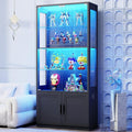 BROTTAR 67" Display Cabinet with Glass Doors, 4-Tier Curio Cabinet with 2 Removable Glass Shelves, Display Case for Collectibles, Black