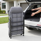 Folding Camping Cot Bed, Gray | 5-Position Adjustable Backrest, 550LBS Heavy Duty Steel Frame, Padded Lounge Chair, Side Pocket