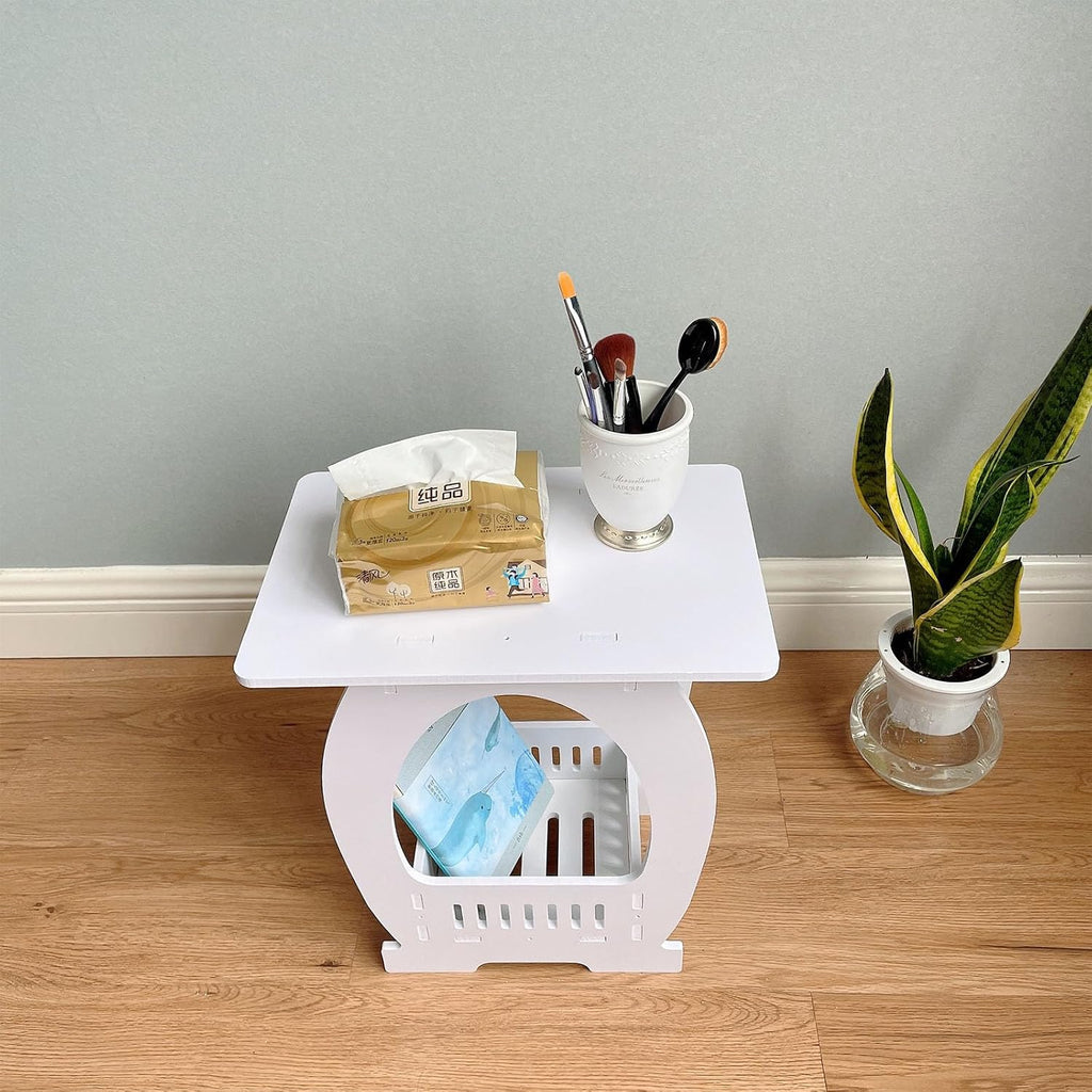 Modern Square Design Small End Table with Rounded Edges Space Efficient for Studio Apartments Bathroom Living Room Small Space Bedsides