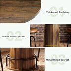 LITTLE TREE 31.5'' Round Bar Table, 37.4" H Wood Pub Table with Metal Ring Footrest, Industrial Farmhouse Bar Table for Kitchen, Dining Room, Pub, Rustic Brown(Only Table)