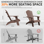 Psilvam Adirondack Chair, Oversized Poly Lumber Fire Pit Chair with Cup Holder, 350Lbs Support Patio Chairs for Garden, Weather Resistant Adirondack Chair Looks Like Real Wood (2, Brown)