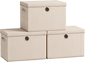 SONGMICS Large Storage Bins with Lids, 41 Quart Fabric Closet Organizer, 3 Pack Foldable Storage Boxes, 16.9" L x 11.8" W x 11.8" H, Summer Sand URFB545LF01