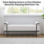 SOFTHION Entryway Bench End of Bed Bench 61.2",Modern Upholstered Bench Ottoman,Corduroy Paded Footrest Stool with Metal Legs for Living Room, Foyer Mudroom Hallway,White