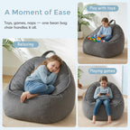 HUGHEAVEN Bean Bag Chair for Kids, Small Kids Bean Bag Chair, Cozy Reading Chair & Stuffed Floor Sofa, Soft Bean Bag Seat for Boys and Girls, Floor Chair for Gaming, Reading, Lounging & TV, Grey