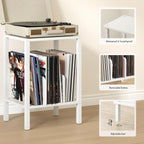 TUTOTAK 2-Tier End Table,Record Player Stand with Vinyl Record Storage up to 100 Albums,Multi-Functional Side Table for Living Room, Bedroom, White TB01BW070