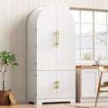 Virubi 72" Tall Arched Kitchen Pantry Cabinet, Fluted Storage Cabinets with Hidden Drawer and 3 Adjustable Shelves, Cupboard with Door Shelves for Kitchen, Dining and Bathroom, White