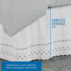 Fresh Ideas Eyelet Bed Skirt, Ruffled Design, 14 Inch Drop, Embroidered Scalloped Edge, Queen, White