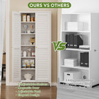 74" H Tall Kitchen Pantry Cabinet with Louvered Doors, Metal Storage Cabinet with 5 Adjustable Shelves, Large Cupboard for Dining Room, Kitchen, Living Room, White, Assembly Required