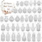 Set of 40 Glass Bud Vases, Small Clear Glass Vases in Bulk, Mini Vintage Embossed Flower Vase for Wedding, Centerpieces, Birthday Party, Home Table Decorations, Baby Shower (Clear)