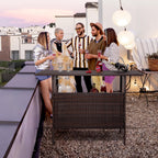 VINGLI Wicker Outdoor Bar Table with 2 Steel Shelves, Sets of Rails, Rattan Patio Storage for Backyard, Poolside, Garden