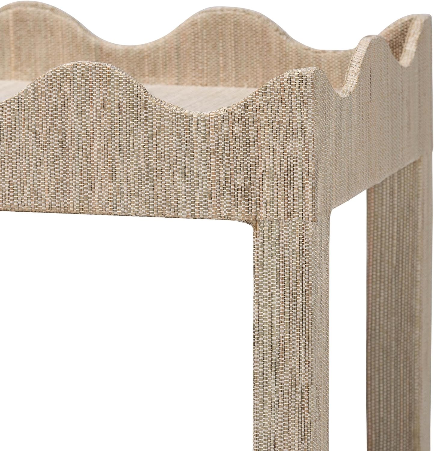 Bali & pari Sebastian Grasscloth Scalloped End Table - 2-Tier Accent Table with Open Shelf Storage for Living Room, Bedroom, or Entryway, Beige