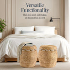 Best Choice Products Scalloped Multipurpose Hyacinth Storage Basket, Plant Décor, Handwoven Organizer Tote for Bedroom, Living Room, Nursey, w/Lid - Natural with White Trim