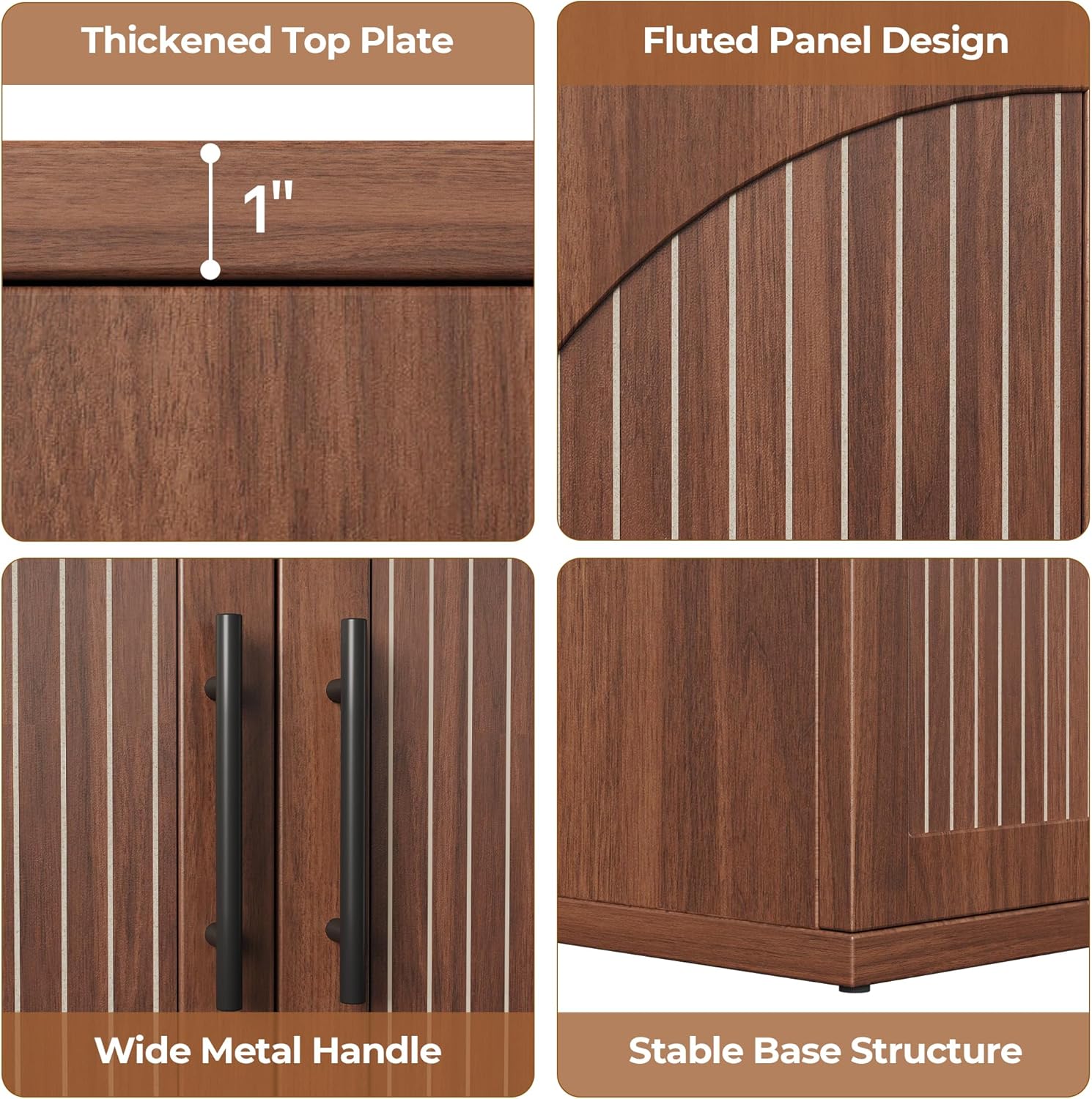 MapleGrace 31.5" Fluted Buffet Cabinet with Storage, Mid-Century Symmetrical Arched Sideboard Credenza with Adjustable Shelf, Large Wood Console Table for Dining Room, Kitchen, and Living Room(Walnut)