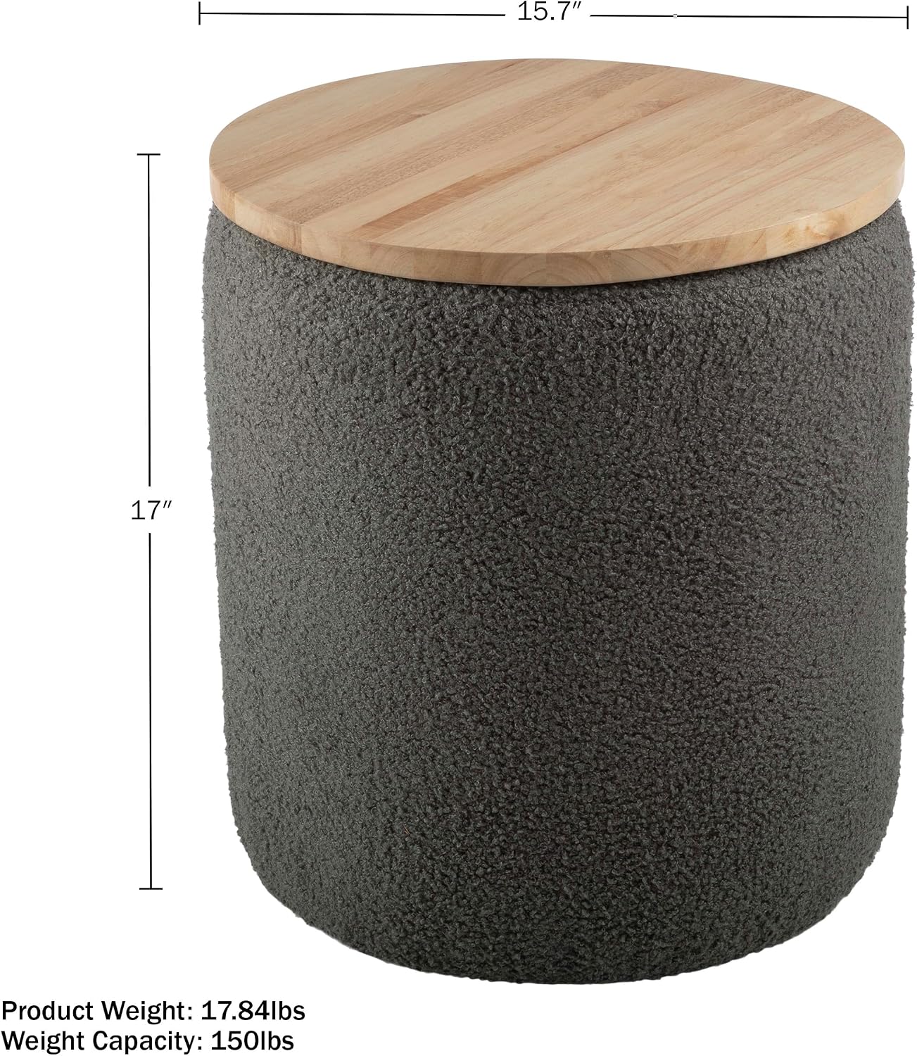 Storage Ottoman - Teddy Fabric Upholstered Ottoman with Wood Top for Living Room, Dorm, or Apartment - Ottomans with Storage by Lavish Home (Dark Gray)