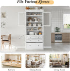 Merax 78'' Extra-Tall Kitchen Pantry Storage Cabinet, Freestanding Multifunctional Cupboard with 3 Drawers & 2 Adjustable Shelves & Power Outlet & Drop-Down Surface, for Dining and Living Room, White