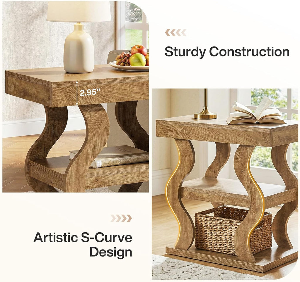 Tribesigns 3-Tier Narrow Side Table, Wooden End Table with Storage Shelf, Skinny Small Nightstand for Living Room, Bedside, Sofa Side, Easy Assembly (1)