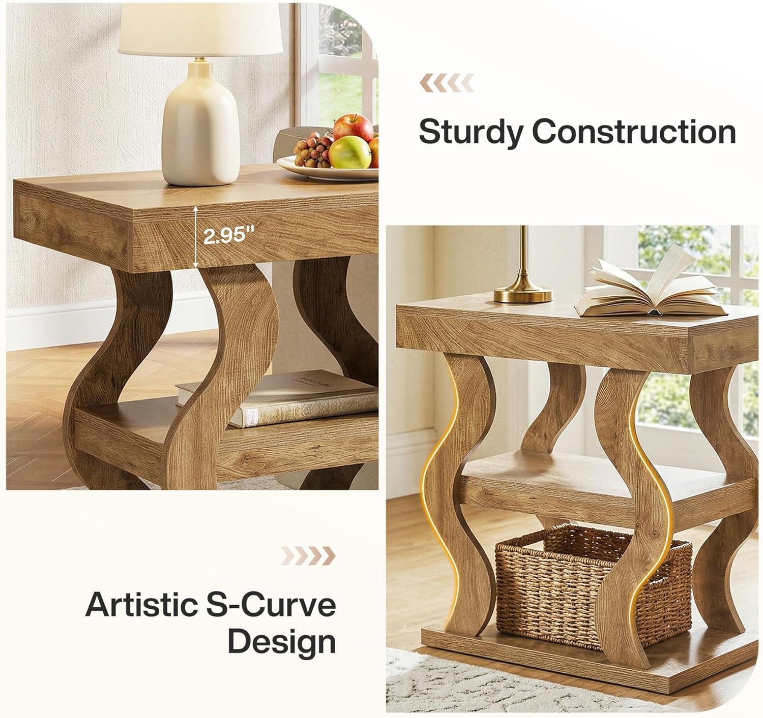 Tribesigns 3-Tier Narrow Side Table, Wooden End Table with Storage Shelf, Skinny Small Nightstand for Living Room, Bedside, Sofa Side, Easy Assembly (1)