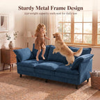 69 Inch Small Sofa, 3-Seater Loveseat Couch with Cloud 2 Layer Cushion, 22.8" Deep Seat, Oversized Pillows, Chenille Fabric, Compact for Small Spaces,Apartment, Living Room, Studio, Office, Blue