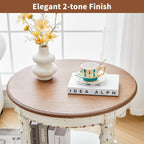 BERRYMERRY 23.6" French Country Two Tone Round End Table,Chipped White Vintage 2 Tier Side Table for Living Room Small Space,Easy Assembly (White 1 PC)