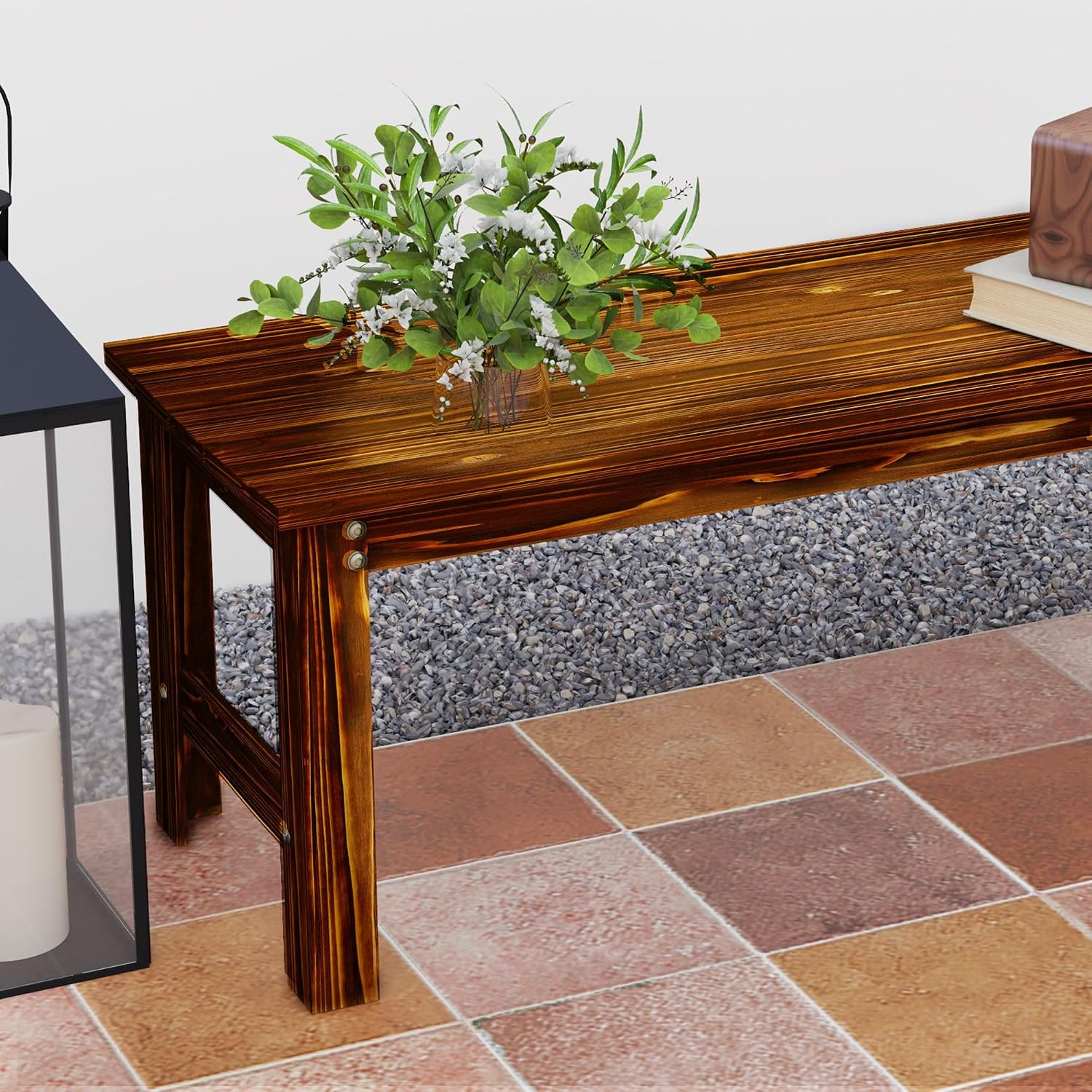 Two-Seat Wooden Park Bench with Slatted Design