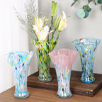 9.0"H Green Glass Vases for Flowers, Unique Hand Blown Glass Vase Green Gold Home Decor, Wide Mouth Colorful Flower Vase Centerpieces, For Living Room Table Bookshelf, Bathroom Office Shelf Decorative