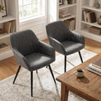 Awonde Faux Leather Dining Chairs with Arms Set of 2, Mid Century Modern Upholstered Accent Arm Chairs with Metal Legs, Side Chairs for Living Room Bedroom Dining Office Apartment, Grey