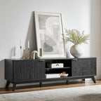 OKD 70" Mid Century Modern Fluted TV Stand, Entertainment Center, Sideboard, Media Console for Living Room with 2 Soft Close Door/Adjustable Shelves (Black Oak)