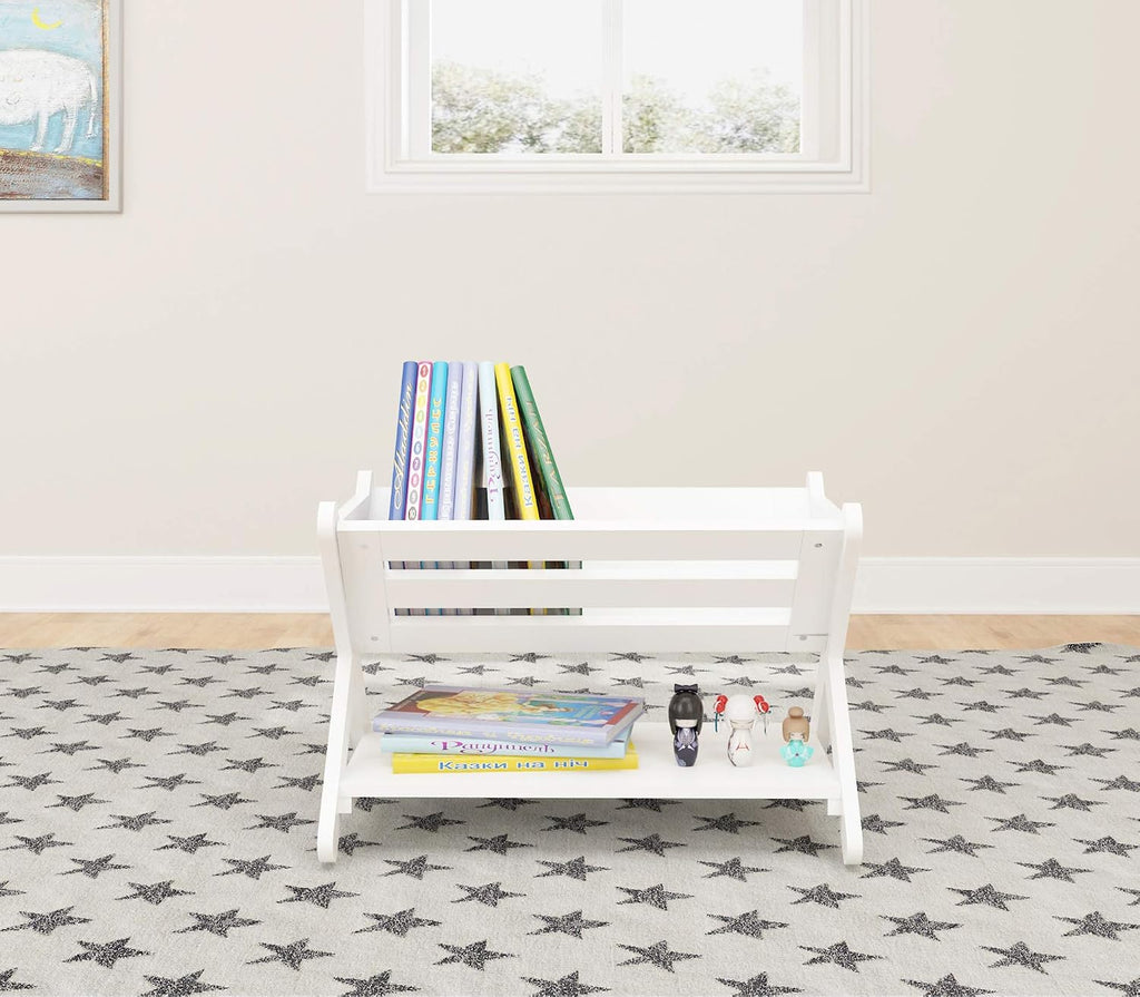 UTEX Kids Bookshelf with Caddy, Toddler Bookshelf, Book Storage Organizer, Small Book Shelf for Kids Rooms, Nursery, Playroom, White