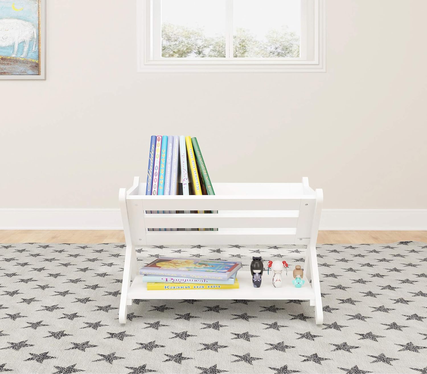 UTEX Kids Bookshelf with Caddy, Toddler Bookshelf, Book Storage Organizer, Small Book Shelf for Kids Rooms, Nursery, Playroom, White