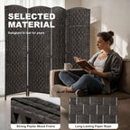HOMCOM Room Divider 4 Panel, 6FT Tall Folding Privacy Screen, Freestanding Hand-Woven Partition for Room Separation with 360° Hinges, Paper Rope Diamond Weave, Coffee