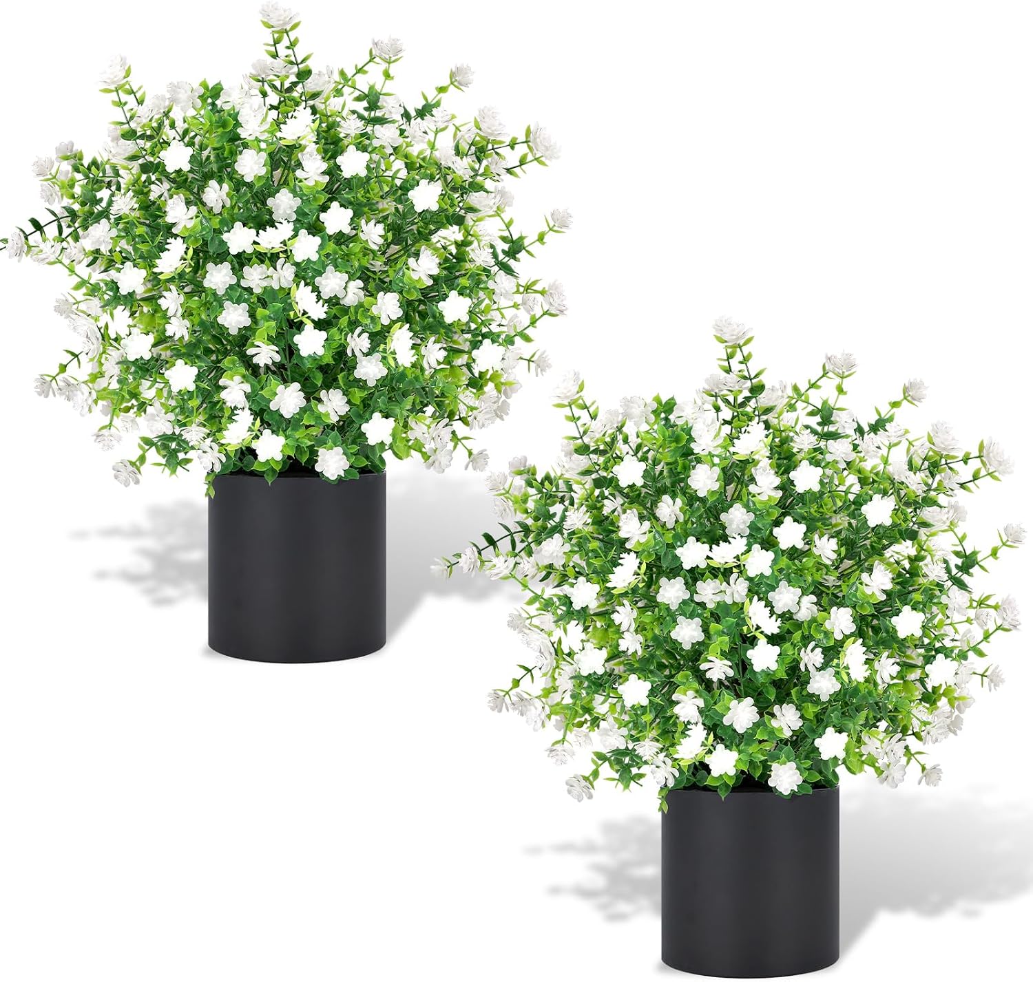 2 Pack Artificial Potted Boxwood Topiary Trees - UV Resistant Faux Outdoor Potted Plants, Spring Summer Greenery Fake Bushes for Front Door Farmhouse Garden Porch Outdoor Decor