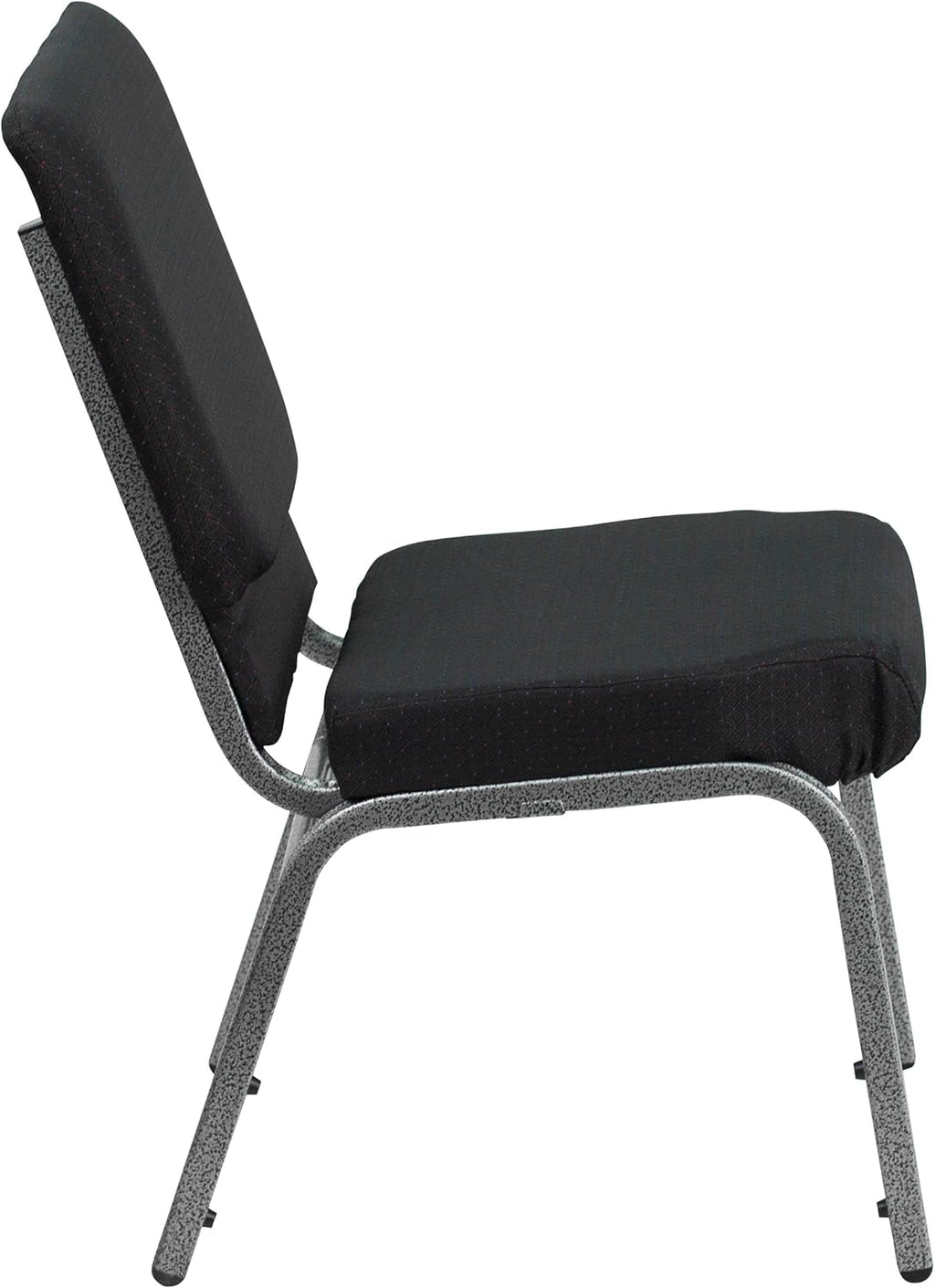 Flash Furniture HERCULES Series 18.5''W Stacking Church Chair in Black Patterned Fabric - Silver Vein Frame, 25"D x 19.25"W x 33.25"H