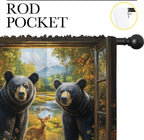 Black Bear Boy Girls Blackout Curtains, Country Farmhouse Hunting Cabin Animal Rustic Farm Nature Landscape, 2 Panel Rod Pocket Thermal Insulated Drapes for Bedroom Living Kids Room Deco 42x45 inch